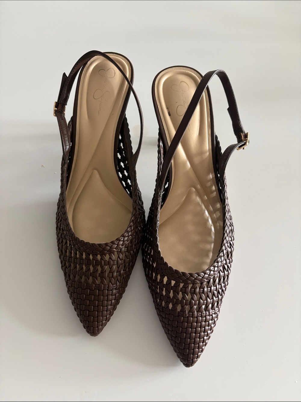 Jessica Simpson Dark Brown Woven Slingback Pointed-Toe Flats